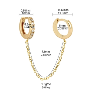 Detailed size measurement of gold zircon double cuff earring with 13mm diameter info