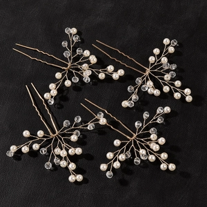 Bridal Hair Pin Artificial Pearl Crystal Handmade U Shaped Hairpin Wedding Hair Accessories Elegant Hair Jewelry For Women