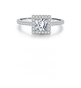 Macro detail of S925 sterling silver ring featuring a square-cut sparkling zircon