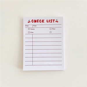 Cute cherry stripe check list notepad for daily plans and note taking on white paper