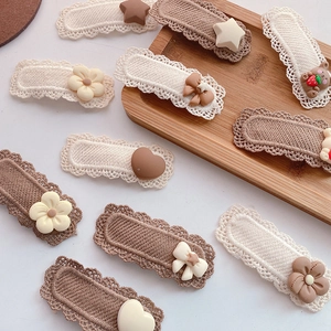 Handmade Knitted Woolen Hair Clips For Girls Kids Lace Edge Cute Flower Star Heart Bow Cartoon BB Clips Accessories