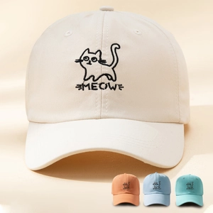 Embroidered Cat Meow Cotton Baseball Cap Sun Protection Adjustable Peaked Hat Casual Sport For Men Women