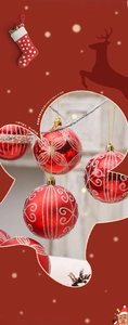 Détail de boules de Noël rouges avec motifs pailletés dorés et attaches de suspension