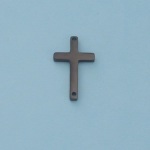 Polished black stainless steel cross pendant with double holes for DIY jewelry making