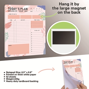 Pink minimalist daily planner notepad with large magnet backing and 52 sheets