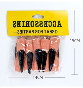 Set of 5 flesh-colored rubber finger covers with long black nails for Halloween cosplay
