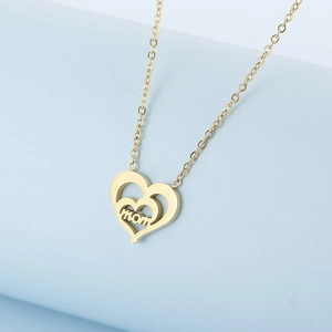 Golden double-layered heart necklace with MOM lettering pendant for Mother's Day gift