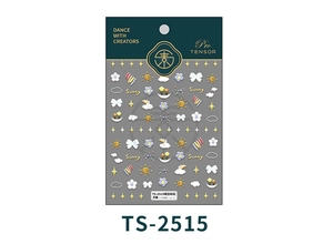 Detailed macro view of TS-2515 3D embossed nail art stickers with rainbow and sun motifs