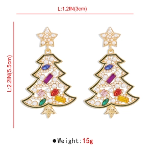 Christmas tree earrings with colorful crystals and pearls showing 5.5cm size dimension