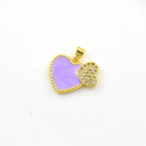 Gold-plated heart pendant featuring purple enamel and micro-paved zircon details