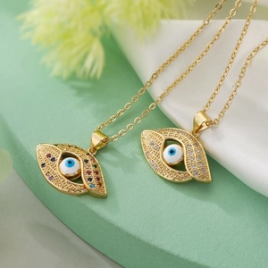 Evil Eye Pendant Necklace Copper Gold Plated Zircon Enamel Bohemian Minimalist Fashion Jewelry For Women Trendy
