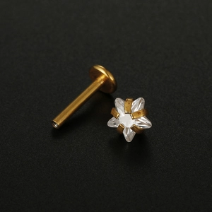 316L stainless steel star labret piercing with zircon gemstone in polished gold finish