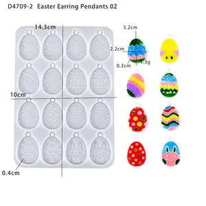 Detail of Easter egg silicone mold for resin earrings featuring rabbit and chick patterns