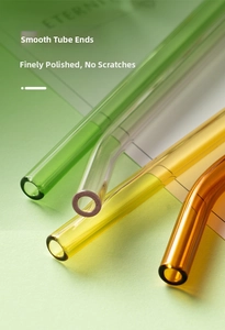 Macro detail of colorful heat-resistant borosilicate glass straws with smooth rounded tips