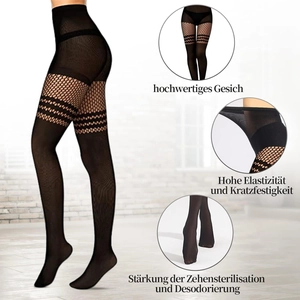 High elastic black fishnet tights with reinforced toe and mesh patchwork design