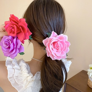 Handmade Fabric Rose Flower Hair Clip Brooch Dual Use Sweet Floral Hairpin Headpiece Women Accessory
