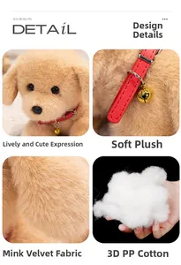 Detail view of Labrador plush toy showing mink velvet fabric and golden bell collar