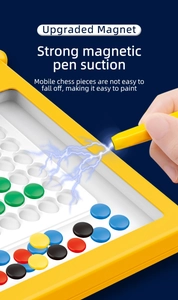 Detail showing strong magnetic pen suctioning colorful beads on children's drawing board