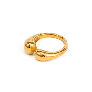 Minimalist S925 sterling silver open ring featuring a polished gold teardrop geometry