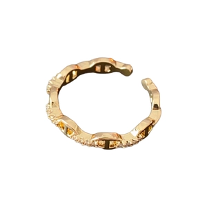 Gold-plated pig nose ring with zircon stones and adjustable open band design