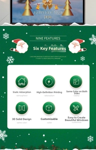 Detail showing electrostatic Christmas tree window stickers with 3D effects and HD color printing