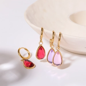 Vintage water drop earrings in gold-plated titanium steel with colorful birthstones
