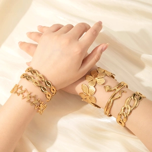 Vintage Titanium Steel Hollow Star Snake Flower Chain Open Bangle For Women Western Fashion Stainless Steel Adjustable Bracelet