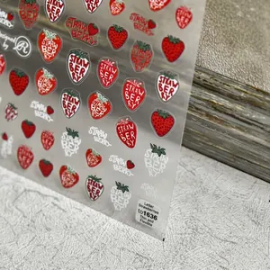 5D strawberry nail art stickers with ultra-thin texture and realistic red fruit patterns