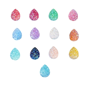 Resin teardrop earrings with glitter texture in multiple vibrant colors on white background