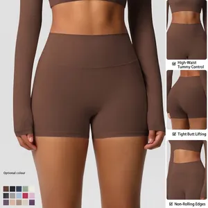 Women's High Waisted Yoga Shorts Tummy Control Butt Lifting Brushed Nylon Spandex Seamless Athletic Running Bottoms
