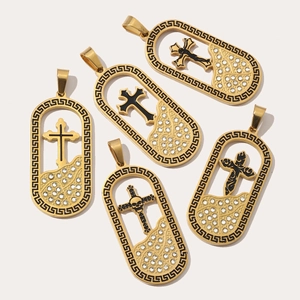 French style skull cross pendant in gold finish with sparkling rhinestones and enamel