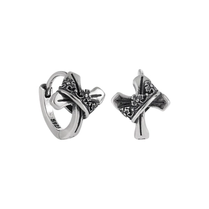 Vintage S925 sterling silver hoop earrings with gothic cross and crown floral design