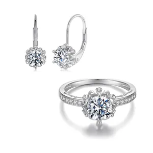 925 Sterling Silver Moissanite Jewelry Set For Women Round Cut Moissanite Ring And Earrings Set With Zirconia Luxury Jewelry