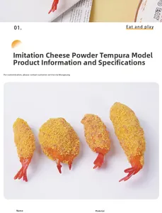 Detailed macro view of realistic tempura shrimp food models with crunchy breadcrumb texture