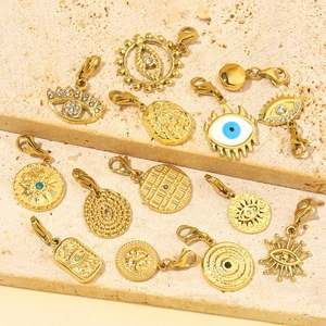 Gold stainless steel evil eye charms with colorful rhinestones and lobster clasps