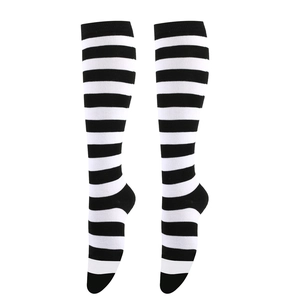 Classic black and white horizontal striped knee-high socks for holiday or daily wear