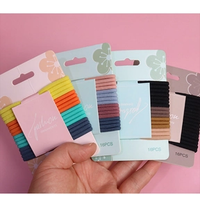 Close-up of 16-piece high elasticity colorful hair tie sets in assorted vibrant colors