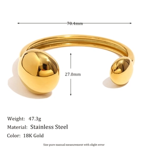 Spécifications du bracelet jonc en acier inoxydable doré 18K avec mesures et poids