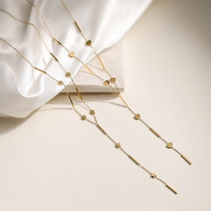 18K gold plated stainless steel geometric necklaces with star heart and bar pendants