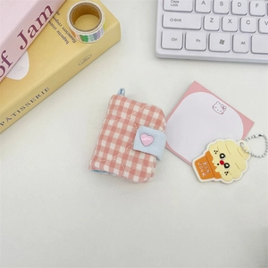 Pink checkered quilted mini photo album with heart buckle and ice cream charm