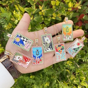 18K gold plated tarot necklace collection with colorful zircon and enamel pendants