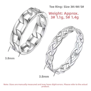 Détails de bagues de pied en argent S925 de 3,8mm avec chaînes et textures tressées