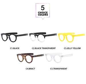 Classic round frame glasses displayed in five color options including black and tortoiseshell
