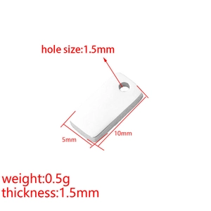 Polished stainless steel rectangular DIY pendant tag with precise dimensions 10x5mm