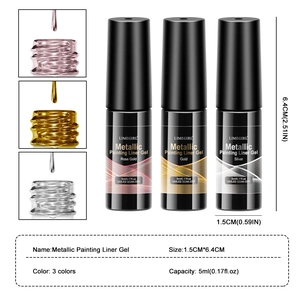 Metallic painting liner gel set in gold rose gold and silver for professional nail art