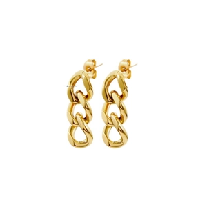 Polished gold-plated stainless steel triple link chain drop earrings for women