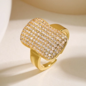 Luxurious 18K gold plated wide open ring with micro-pave white zircon stones