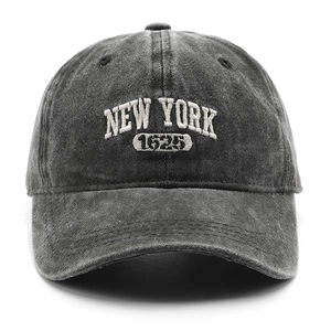 Vintage gewaschene dunkelgraue Baumwoll-Baseballkappe mit New York 1625 Stickerei