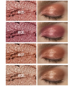 Texture swatches and eye makeup effects for double-ended metallic eyeshadow sticks #05-08