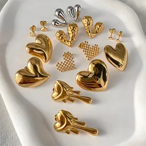 Boucles d'Oreilles Clous Cœur en Acier Titane Inaltérable Mode Acier Inoxydable Or Argent Électroplaqué Cœur Texture Lava Bijoux Cadeau pour Femme